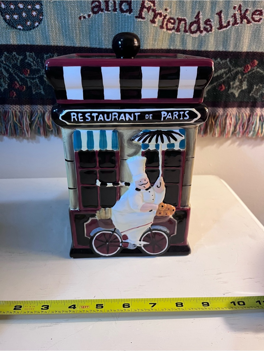 Paris Bistro Ceramic Cookie Jar - Burgundy, Black & White
